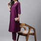 Janasya Women's Purple Crepe Silk Solid A-line Festive Kurta Set | Swadesiicart