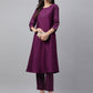 Janasya Women's Purple Crepe Silk Solid A-line Festive Kurta Set | Swadesiicart