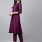 Janasya Women's Purple Crepe Silk Solid A-line Festive Kurta Set | Swadesiicart