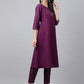 Janasya Women's Purple Crepe Silk Solid A-line Festive Kurta Set | Swadesiicart