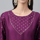 Janasya Women's Purple Crepe Silk Solid A-line Festive Kurta Set | Swadesiicart