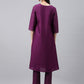 Janasya Women's Purple Crepe Silk Solid A-line Festive Kurta Set | Swadesiicart