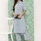 Janasya Women's White Cotton Floral Printed High Low Casual Kurta Set | Swadesiicart