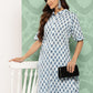 Janasya Women's White Cotton Floral Printed High Low Casual Kurta Set | Swadesiicart