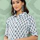 Janasya Women's White Cotton Floral Printed High Low Casual Kurta Set | Swadesiicart