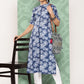 Janasya Women's Blue Crepe Digital Printed Straight Festive Kurta Set | Swadesiicart