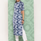 Janasya Women's Blue Crepe Digital Printed Straight Festive Kurta Set | Swadesiicart