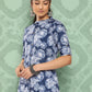 Janasya Women's Blue Crepe Digital Printed Straight Festive Kurta Set | Swadesiicart