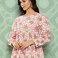 Janasya Women's White Cotton Botanical Printed Tiered Casual Kurta Set | Swadesiicart