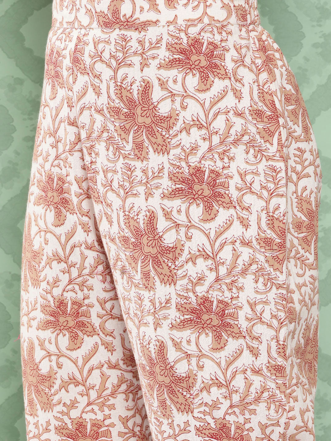 Janasya Women's White Cotton Botanical Printed Tiered Casual Kurta Set | Swadesiicart