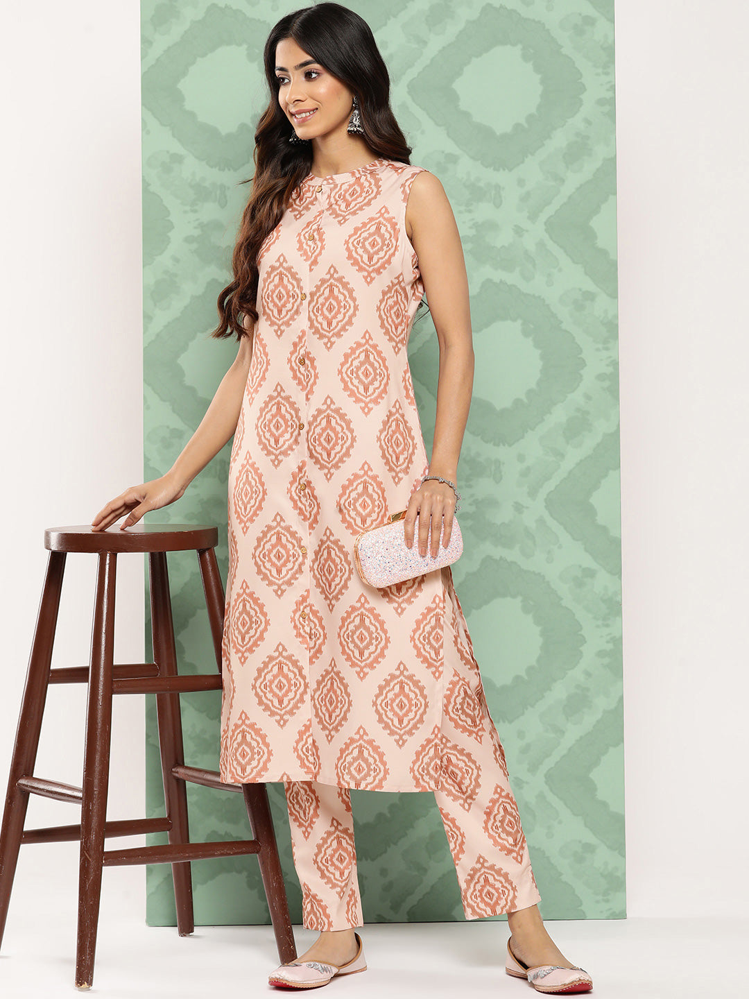 Janasya Women's Light Peach Crepe Digital Printed Straight Casual Kurta Set - Swadesiicart
