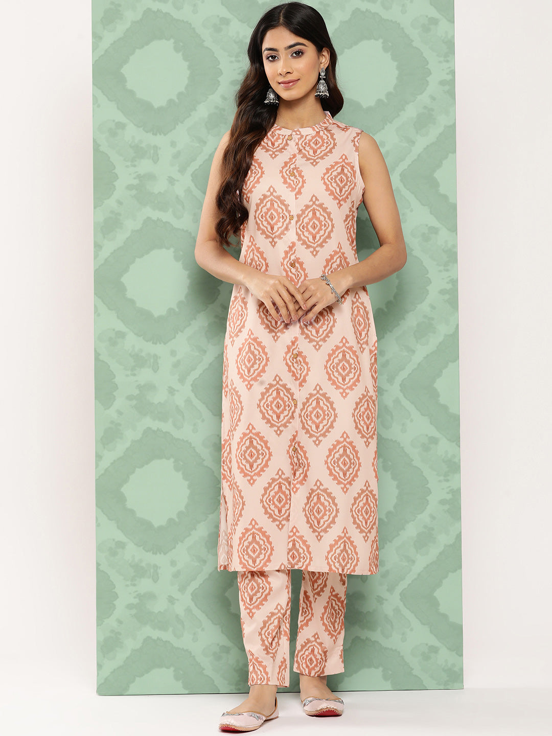Janasya Women's Light Peach Crepe Digital Printed Straight Casual Kurta Set - Swadesiicart