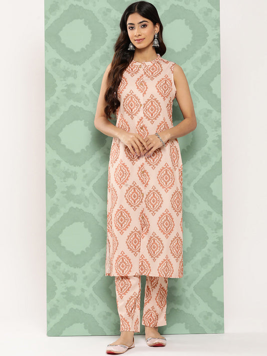 Janasya Women's Light Peach Crepe Digital Printed Straight Casual Kurta Set - Swadesiicart