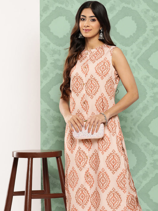 Janasya Women's Light Peach Crepe Digital Printed Straight Casual Kurta Set - Swadesiicart