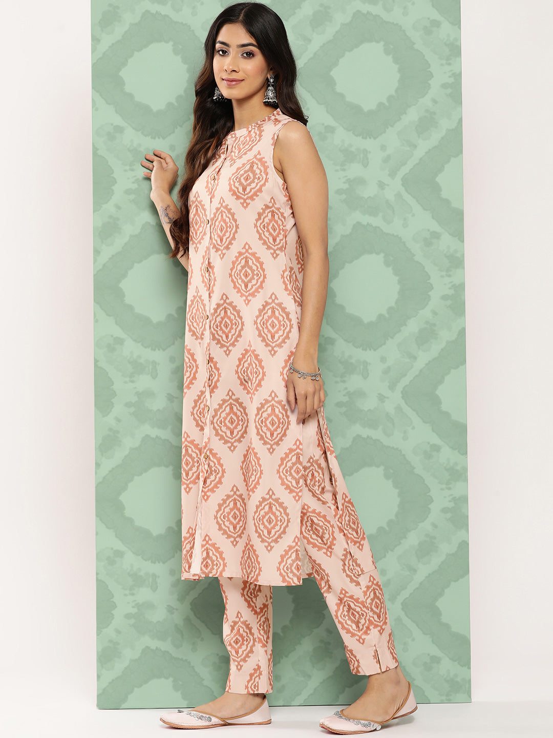 Janasya Women's Light Peach Crepe Digital Printed Straight Casual Kurta Set - Swadesiicart