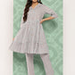Janasya Women's Sky Blue Cotton Ethnic Motifs Gathered Casual Kurta Set | Swadesiicart