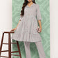 Janasya Women's Sky Blue Cotton Ethnic Motifs Gathered Casual Kurta Set | Swadesiicart
