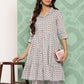 Janasya Women's Sky Blue Cotton Ethnic Motifs Gathered Casual Kurta Set | Swadesiicart