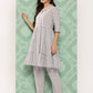 Janasya Women's Sky Blue Cotton Ethnic Motifs Gathered Casual Kurta Set | Swadesiicart