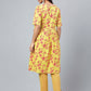 Janasya Women's Yellow Cotton Floral Printed Gathered Casual Kurta Set - Swadesiicart