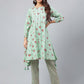 Janasya Women's Green Cotton Floral Printed Handkerchief Casual Kurta Set | Swadesiicart