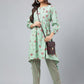 Janasya Women's Green Cotton Floral Printed Handkerchief Casual Kurta Set | Swadesiicart
