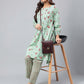 Janasya Women's Green Cotton Floral Printed Handkerchief Casual Kurta Set | Swadesiicart