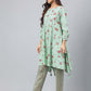 Janasya Women's Green Cotton Floral Printed Handkerchief Casual Kurta Set | Swadesiicart