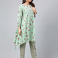 Janasya Women's Green Cotton Floral Printed Handkerchief Casual Kurta Set | Swadesiicart