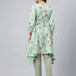Janasya Women's Green Cotton Floral Printed Handkerchief Casual Kurta Set | Swadesiicart