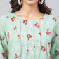 Janasya Women's Green Cotton Floral Printed Handkerchief Casual Kurta Set | Swadesiicart