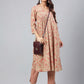 Janasya Women's Brown Cotton Floral Printed Gathered Casual Kurta Set | Swadesiicart