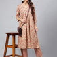 Janasya Women's Brown Cotton Floral Printed Gathered Casual Kurta Set | Swadesiicart