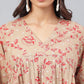 Janasya Women's Brown Cotton Floral Printed Gathered Casual Kurta Set | Swadesiicart