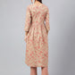 Janasya Women's Brown Cotton Floral Printed Gathered Casual Kurta Set | Swadesiicart