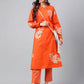 Janasya Women's Orange Cotton Floral Printed A-line Festive Kurta Set | Swadesiicart