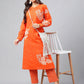 Janasya Women's Orange Cotton Floral Printed A-line Festive Kurta Set | Swadesiicart