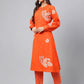 Janasya Women's Orange Cotton Floral Printed A-line Festive Kurta Set | Swadesiicart