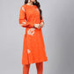 Janasya Women's Orange Cotton Floral Printed A-line Festive Kurta Set | Swadesiicart