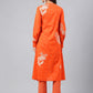 Janasya Women's Orange Cotton Floral Printed A-line Festive Kurta Set | Swadesiicart