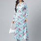 Janasya Women's Aqua Blue Satin Digital Floral Printed Straight Party kurta Set - Swadesiicart