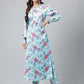 Janasya Women's Aqua Blue Satin Digital Floral Printed Straight Party kurta Set - Swadesiicart