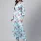 Janasya Women's Aqua Blue Satin Digital Floral Printed Straight Party kurta Set - Swadesiicart