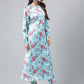 Janasya Women's Aqua Blue Satin Digital Floral Printed Straight Party kurta Set - Swadesiicart