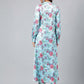 Janasya Women's Aqua Blue Satin Digital Floral Printed Straight Party kurta Set - Swadesiicart