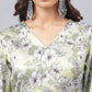 Janasya Women's Sage Green Satin Digital Floral Printed Flared Party Top Set | Swadesiicart