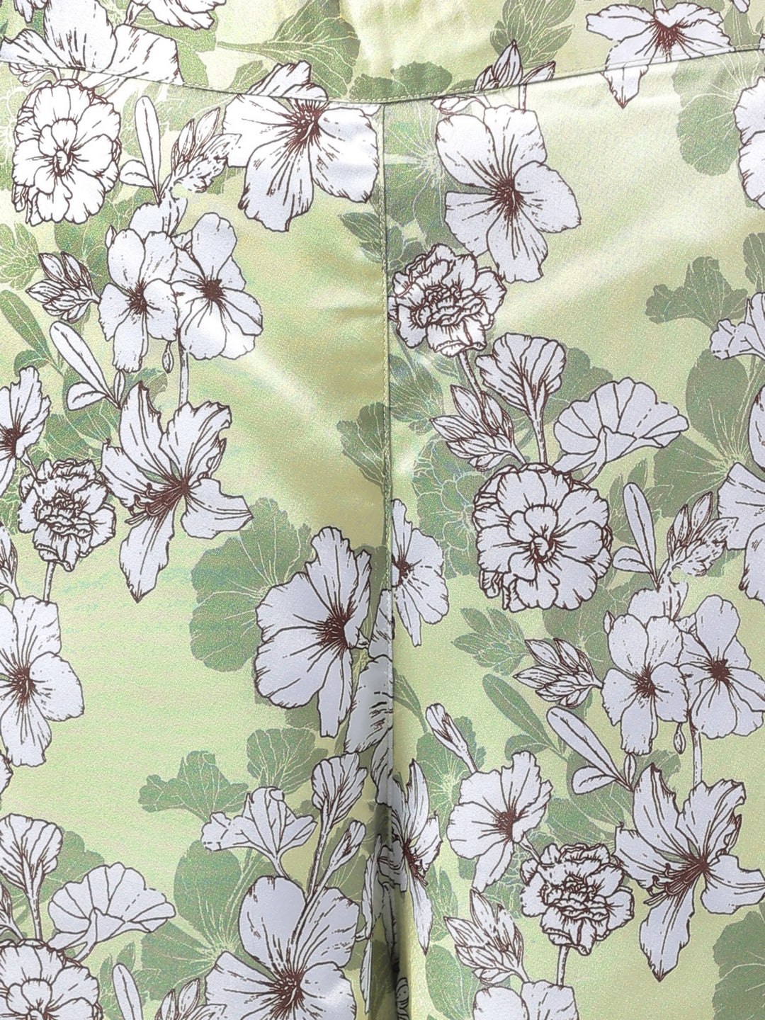 Janasya Women's Sage Green Satin Digital Floral Printed Flared Party Top Set | Swadesiicart