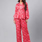 Janasya Women's Red Satin Digital Floral Printed Peplum Party Top Set | Swadesiicart