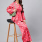 Janasya Women's Red Satin Digital Floral Printed Peplum Party Top Set | Swadesiicart
