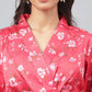 Janasya Women's Red Satin Digital Floral Printed Peplum Party Top Set | Swadesiicart